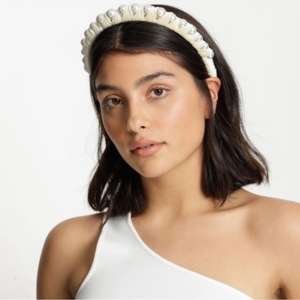 NEW! Oversized Faux Pearl Statement Headband Classic Unique Taupe